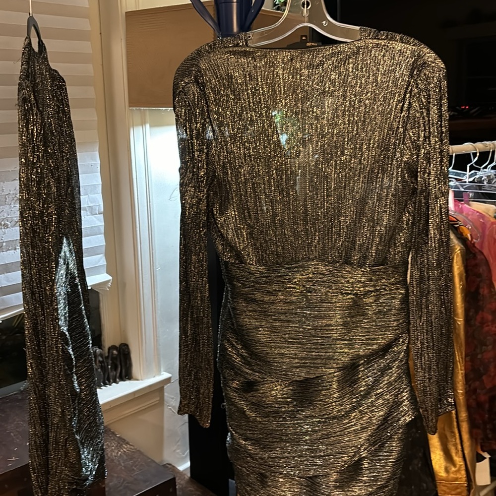 MAJE Black with silver thread v- neck mini dress size 36 - Picture 4 of 6